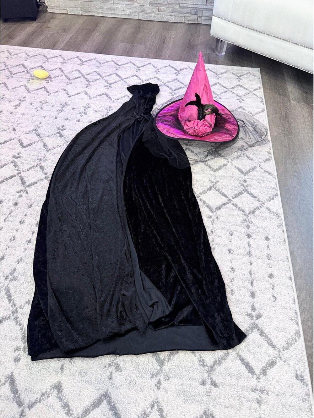 Halloween witch hat and velvet cape